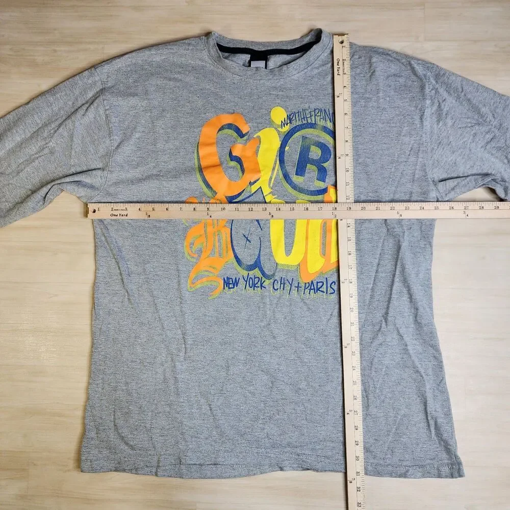 Marithe Francois Girbaud New York City Paris Gray Long Sleeve Spell Shirt Sz 4XL